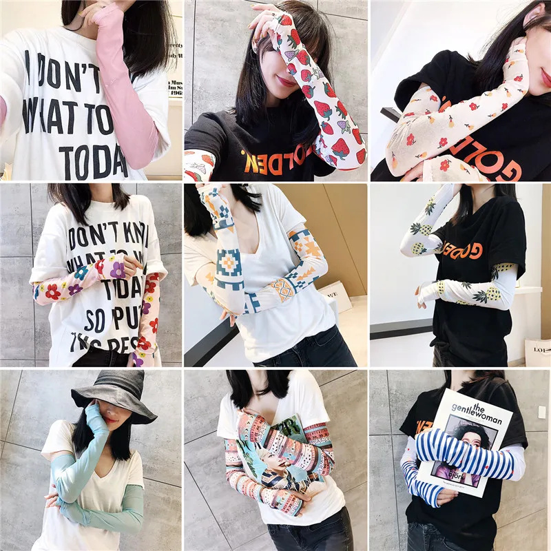 

Howfits Women UV Sunscreen Sun Protection Arm Sleeves Long Summer Driving Korea Half Finger Sleeve Cover Warmers Cycling