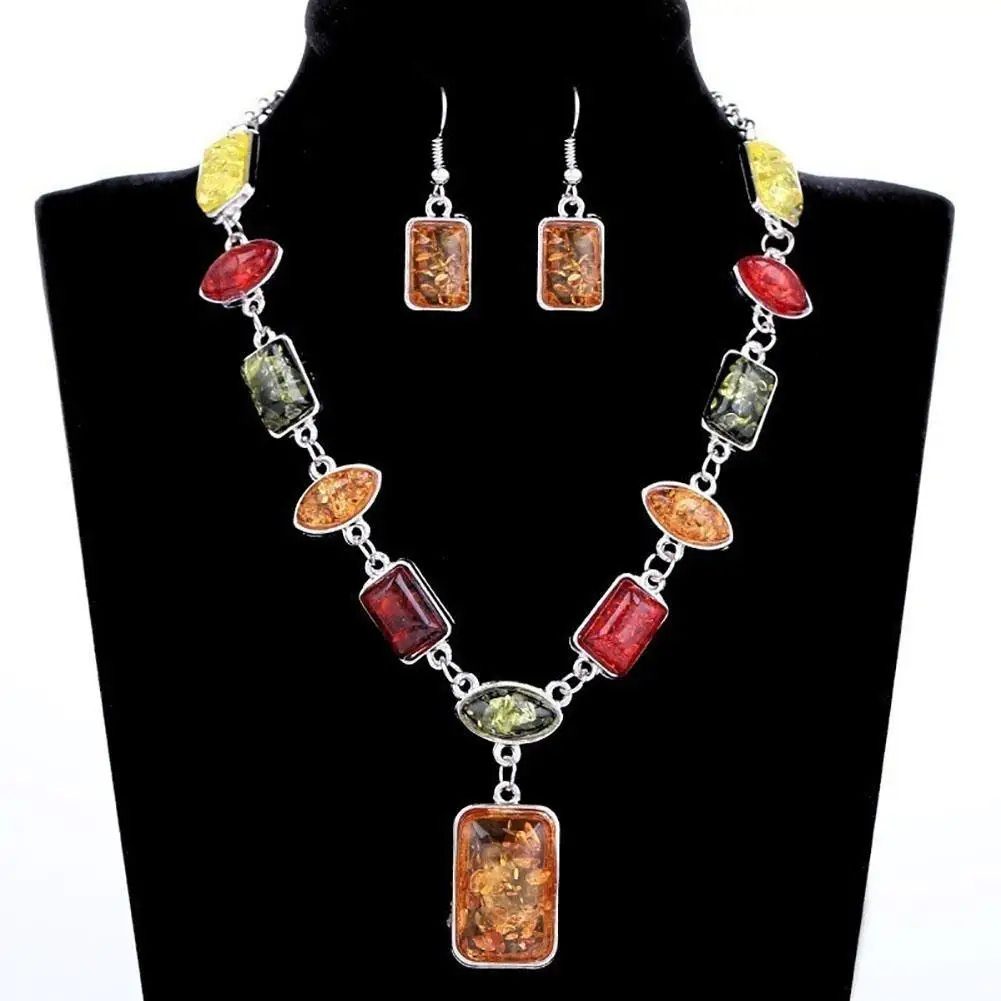 Square Oval African Style Women Necklace Hook Earrings Party Jewelry Set jewelry sets jewelry set women earrings chain necklace