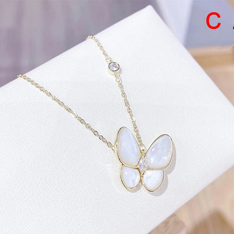 Chic Opal Butterfly Pendant Necklace Women's Personality Simple And Beautiful Chain Fashion Jewelry Girl Gift | Украшения и
