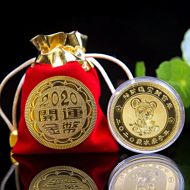 Новогодний подарок мышь крыса памятная монета год крысы коллекция монет искусство удача везучий подарок украшение талисман - Цвет: Bag not included
