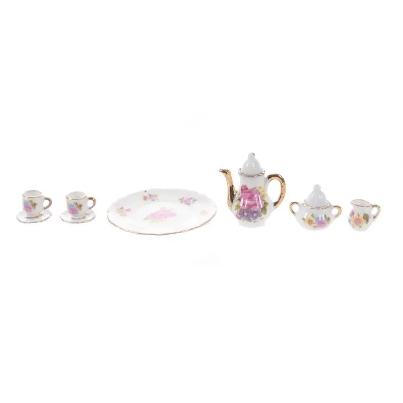 8pcs Dollhouse Miniature Dining Ware Porcelain Tea Set Dish Cup Plate -Pink Rose | Игрушки и хобби