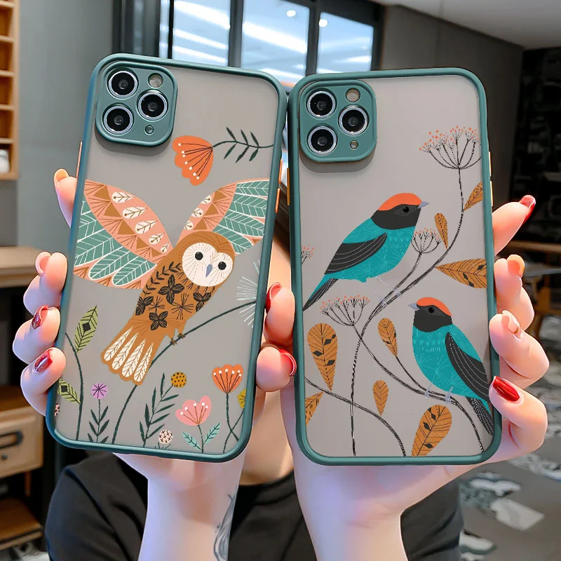 Floral Bird Design Phone Case With Owl & Swan Illustrations