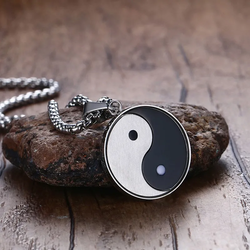 ZORCVENS Chinese Mystical Symbol Yin Yang Pendant Necklace for Men Stainless Steel Gossip Meditates Yoga Two Tone Male Jewelry