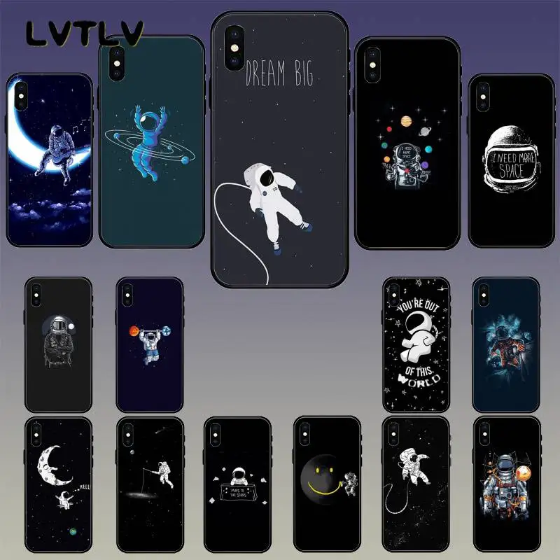 LVTLV астронавт милый мультяшный черный ТПУ мягкий чехол для телефона iPhone 11 pro XS MAX 8 7