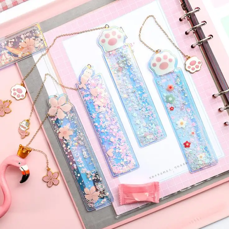 Новое поступление 1 шт. Kawaii вишневые цветы Кролик Кот масляная вставка Закладка многофункциональная линейка школьные Канцтовары лучший подарок на день рождения