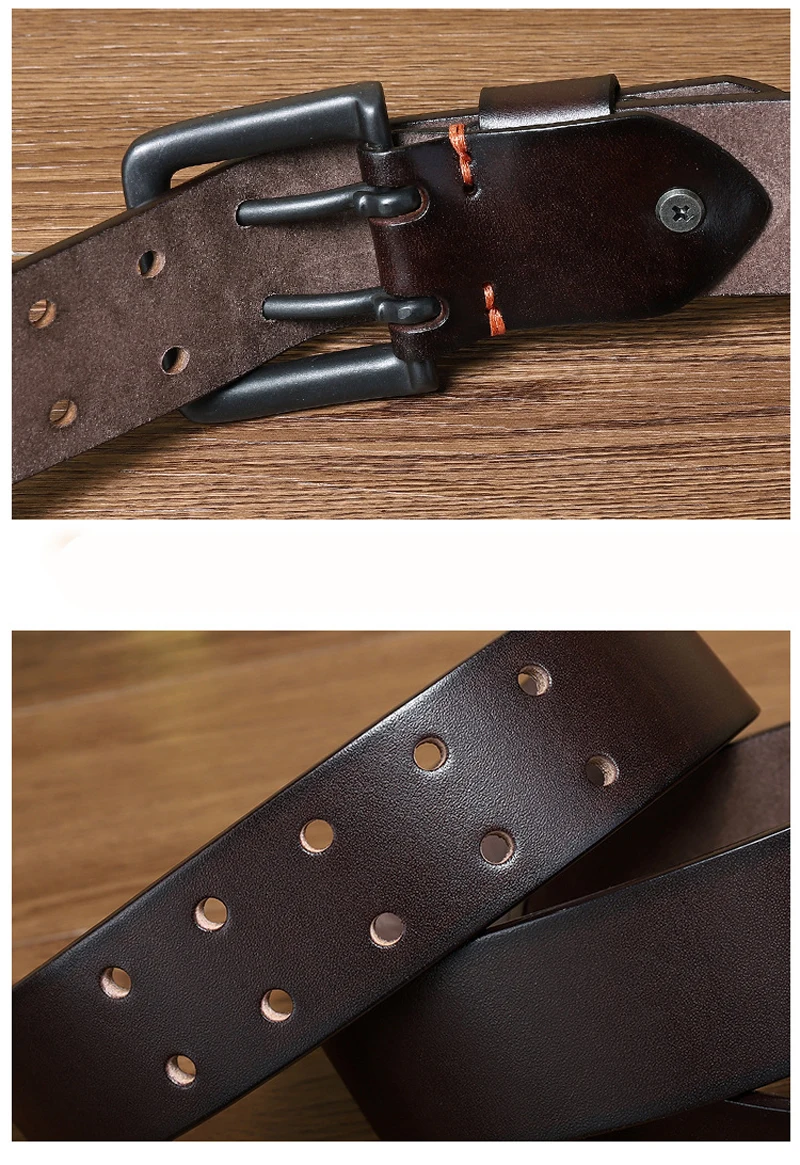 4.3cm Widen Thicken  Male Cowskin Genuine Leather Belt Vintage Jeans Belt Strap Double Pin Buckle Designer Belts For Men