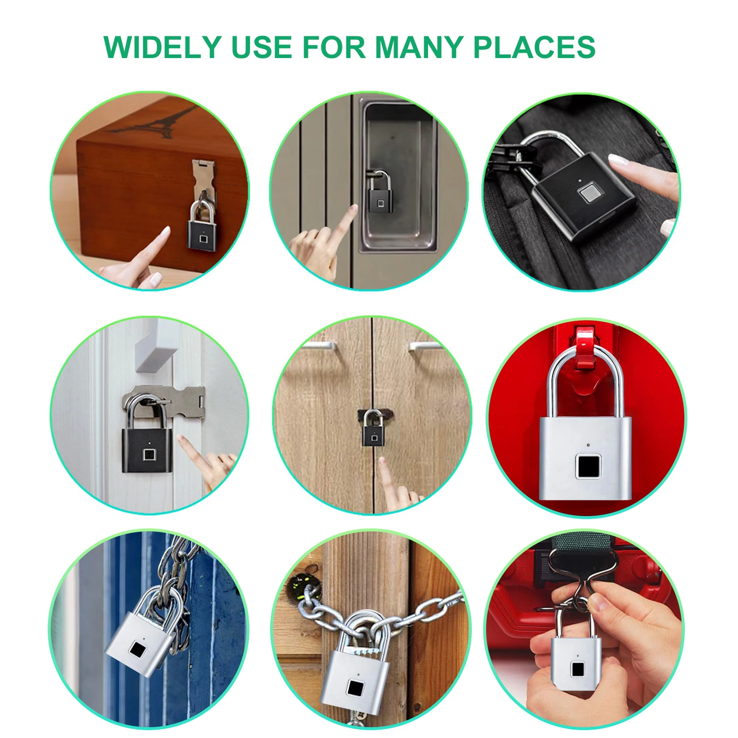 Fingerprint Lock Smart Padlock Thumbprint Door Padlocks Portable Anti-Theft Fingerprint Lock for Bag Drawer Suitcase