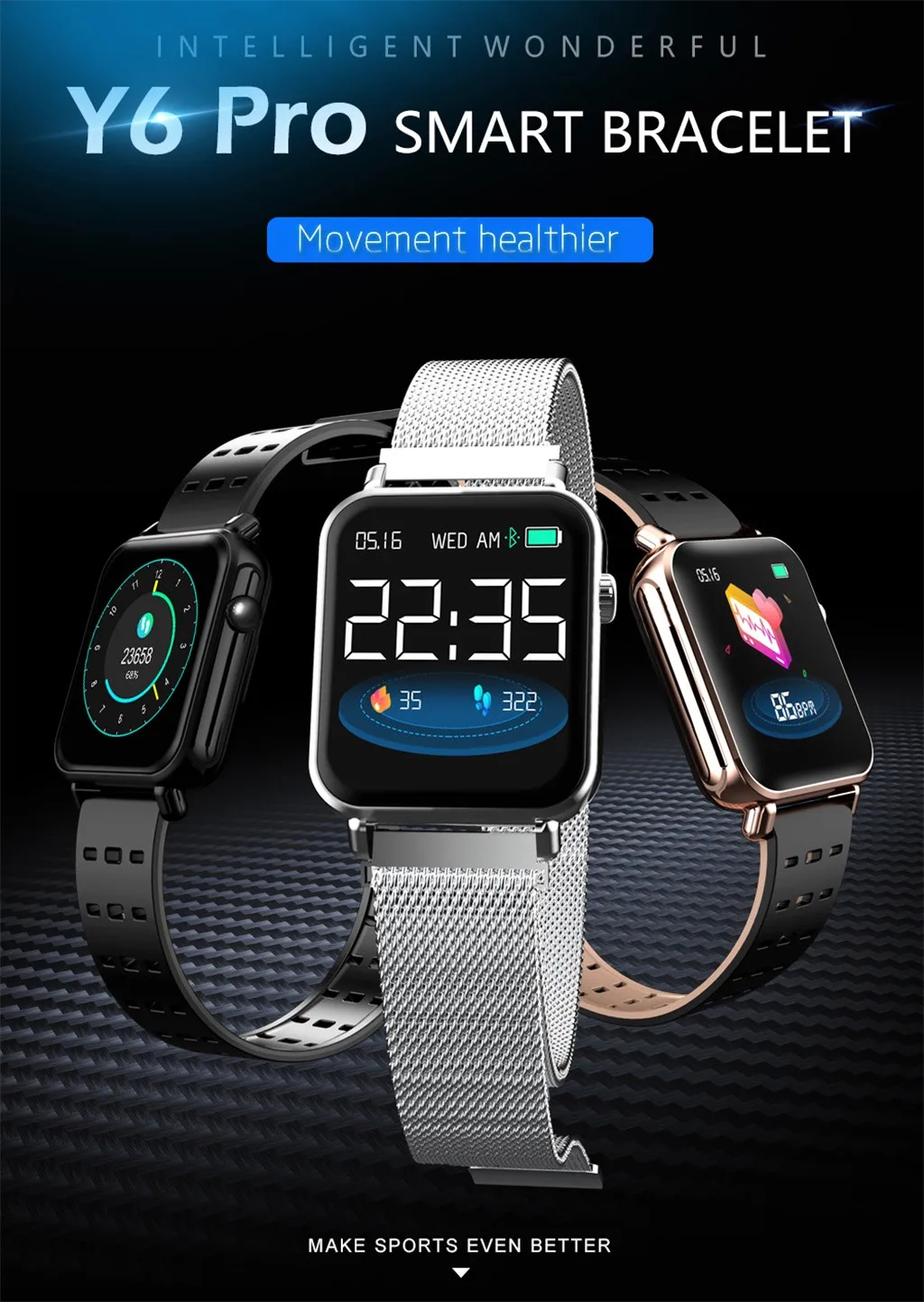Waterproof Bluetooth Smart Watch Heart Rate Monitor Mate for iOS Android Y6 Pro martwatch heart rate monitor multiplle sport
