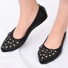 Размеры 34-43 размера плюс Для женщин Украшенные цветком из страз, балетки на плоской подошве острый носок цветочный стразы; балетки на плоской подошве; водонепроницаемые мокасины; женские лоферы без застежки