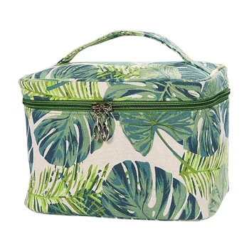 

Canvas Makeup Bags Womens Cosemetic Pouch Travel Clutch Purse Green Leaves Handbag Organizer with Zipper
