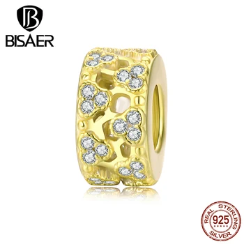 

BISAER 100% 925 Sterling Silver Honeycomb Beads Sweet Yellow Charms Cubic Zircon Pendant DIY Jewelry Making GXC1409