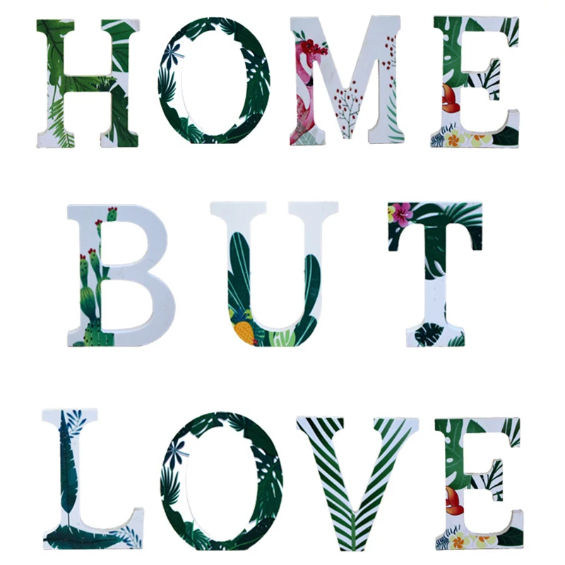 1pc Creative 3D Wooden Letters Tropical Plant Pattern Diy Personalised Name Design Art Craft Wedding Birthday Party Home Decor