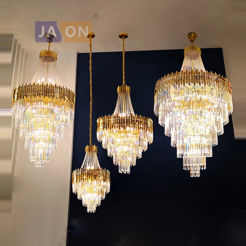 LED gold silver dimmable crystal hanging lamps lustre chandelier lighting suspension luminaire lampen for stair case foyer