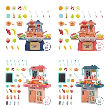 

26/36 Pcs Kids Kitchen Playsets with Lights and Sounds Tableware Dishes Kid Gift K1MA