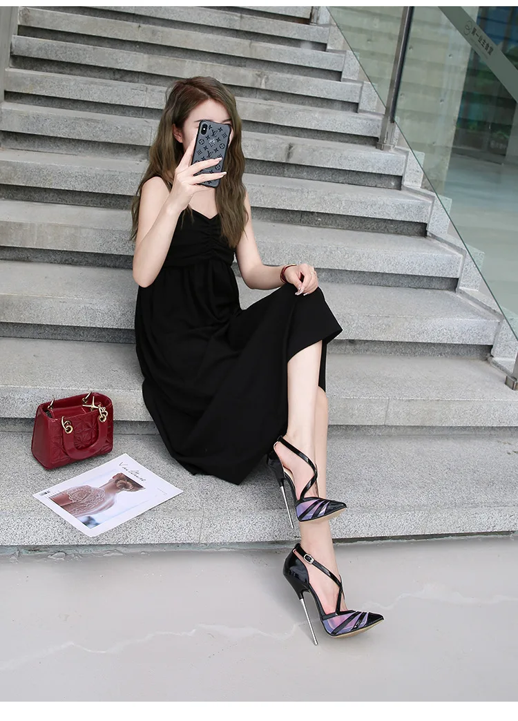 Rocwickline New Summer and Autumn Women's Super high heels Classics Fashion Novelty Mature Buckle Strap Pointed Toe Thin Heels