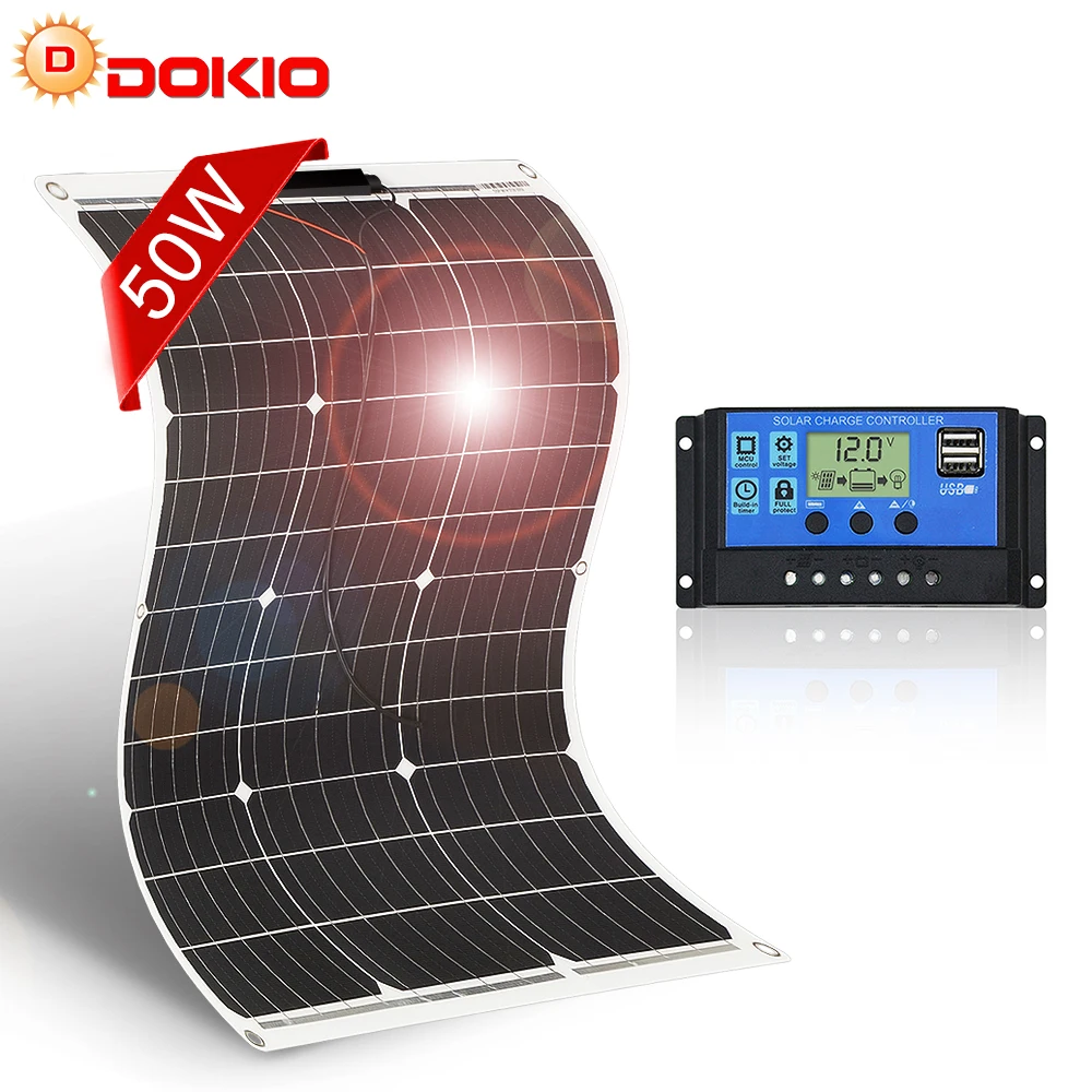 DOKIO 50 Watt 12 Volt Monocrystalline Solar Panel for RV,Boat,Home Off Grid System HIGH-Efficiency+Durable DOKIO 50 Watt 12 Volt Monocrystalline Solar Panel for RV,Boat,Home Off Grid System HIGH-Efficiency+Durable