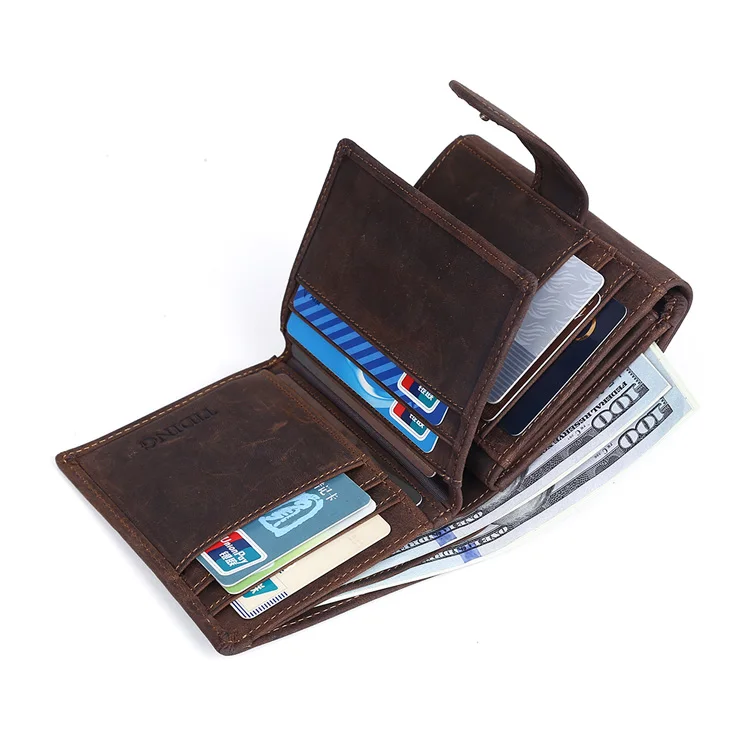 Tiding New Genuine Leather Men's Wallet with Coin Bag Zipper Small Money Clip Wallet Design Dollar Slim Purse Money Purses 6236
