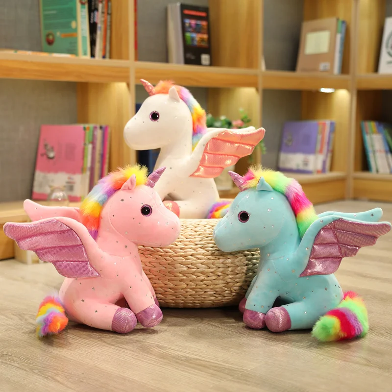 

New Soft Unicorn With Wings Plush Toy Baby Kids Appease Sleeping Pillow Doll Animal Stuffed Plush Birthday Gifts For Children