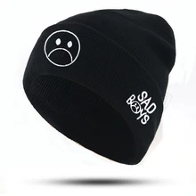 Шапка для мальчика Sad, хлопок, гибкие мягкие вязаные шапки с вышитым лицом, модная шапочка для зимы и осени, теплые лыжные шапки унисекс