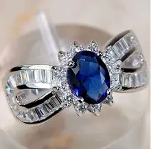 

ANGLANG Luxury Women Round Shape Engagement Rings AAA Blue Cubic Zirconia Proposal Rings for Girlfriend Fine Anniversary Gift