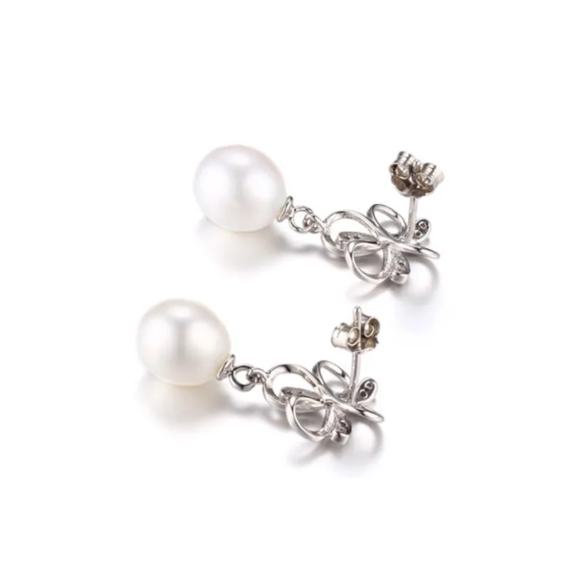 Flower 8-9mm Genuine Natural Freshwater Pearl Drop Earrings For Women, 925 Sterling Silver Jewelry Earrings New