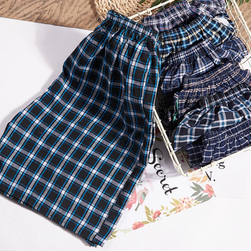 Double Gauze Men Men's Cotton Trousers And Shorts Casual Living Pants Beach Pants Cotton Plaid Sleepwear Mens Pajama