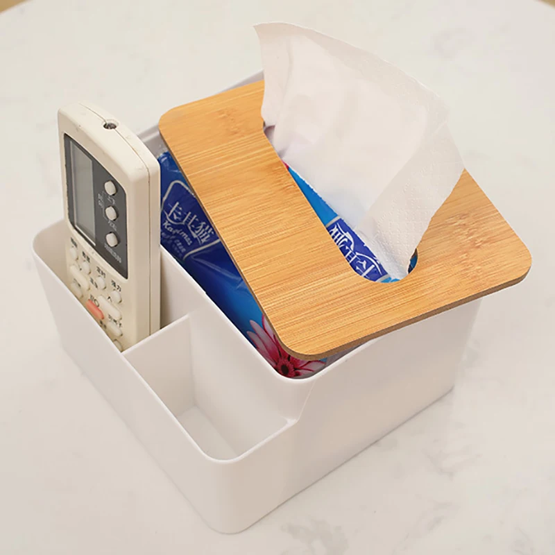 

Tissue Box Bamboo Wood Cover Tissue Box Creative Desktop Tray Home Living Room Simple Plastic Remote Control Storage Box