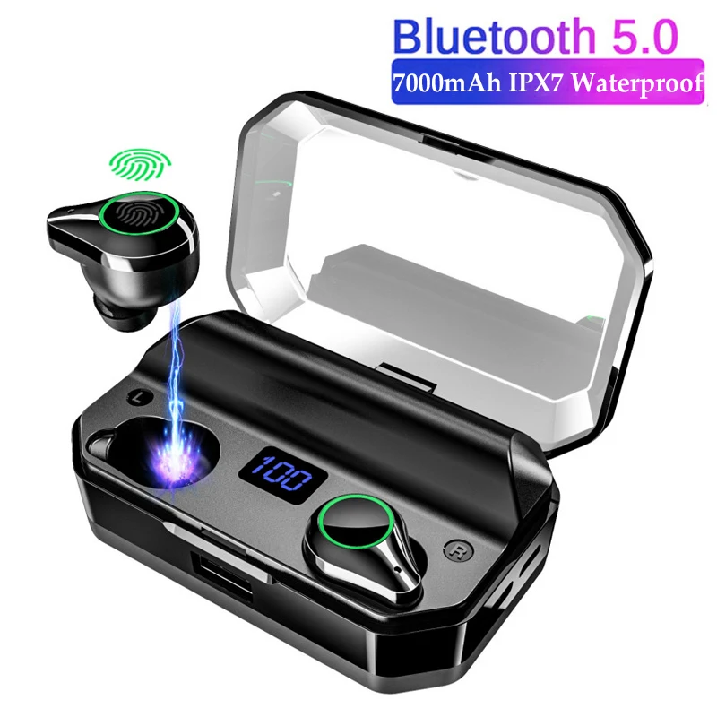 T9 TWS Bluetooth Earphone IPX7 Waterproof LED Power Digital Display with 7000 mAh Charge Box Power