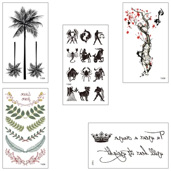 

Waterproof fake Temporary tattoo water transfer sticker Black crown text tiger tree Girl man woman beautiful body art T036-040