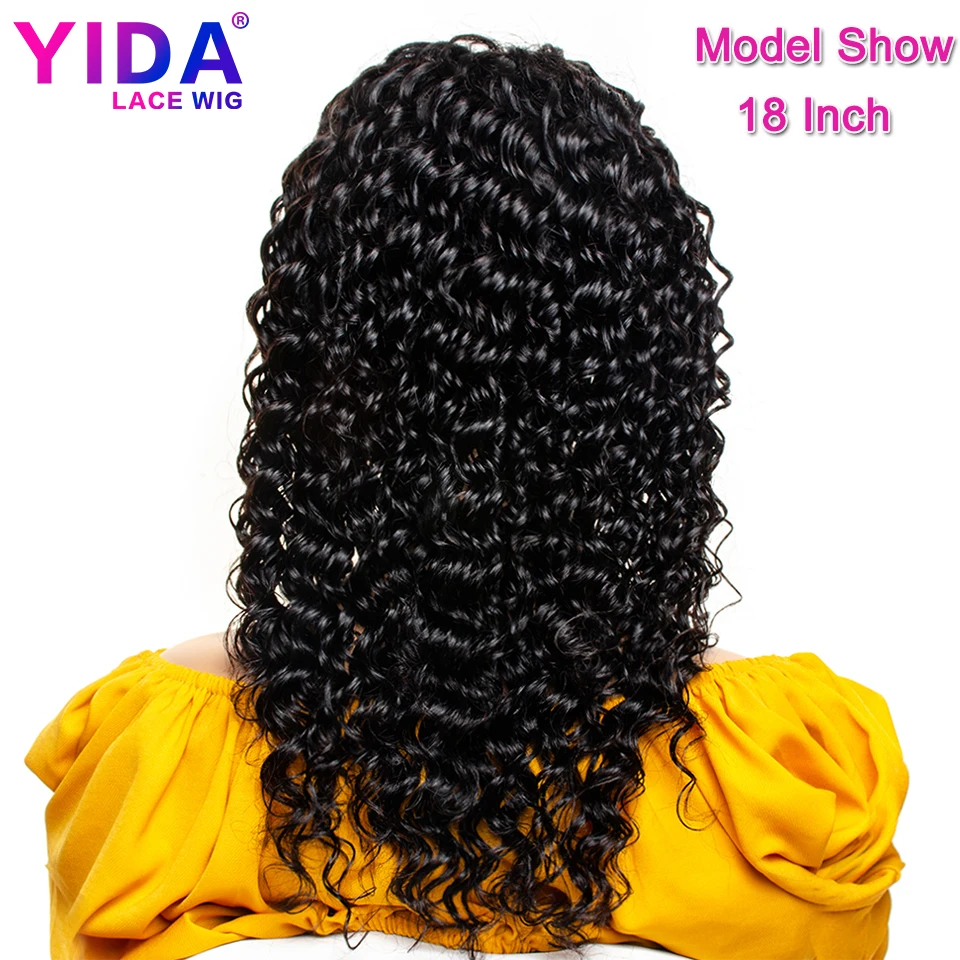 Парики из натуральных волос на кружевной основе глубокая волна Remy бразильские парики для черных женщин 150% плотность предварительно выщипанный парик из натуральных волос YIDA