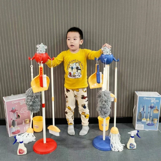 8 Pcs Children Pretend Play Wooden Broom Mop Cleaning Tool Toys Brain-Training Toy for Kids Educational Learning Toys 2