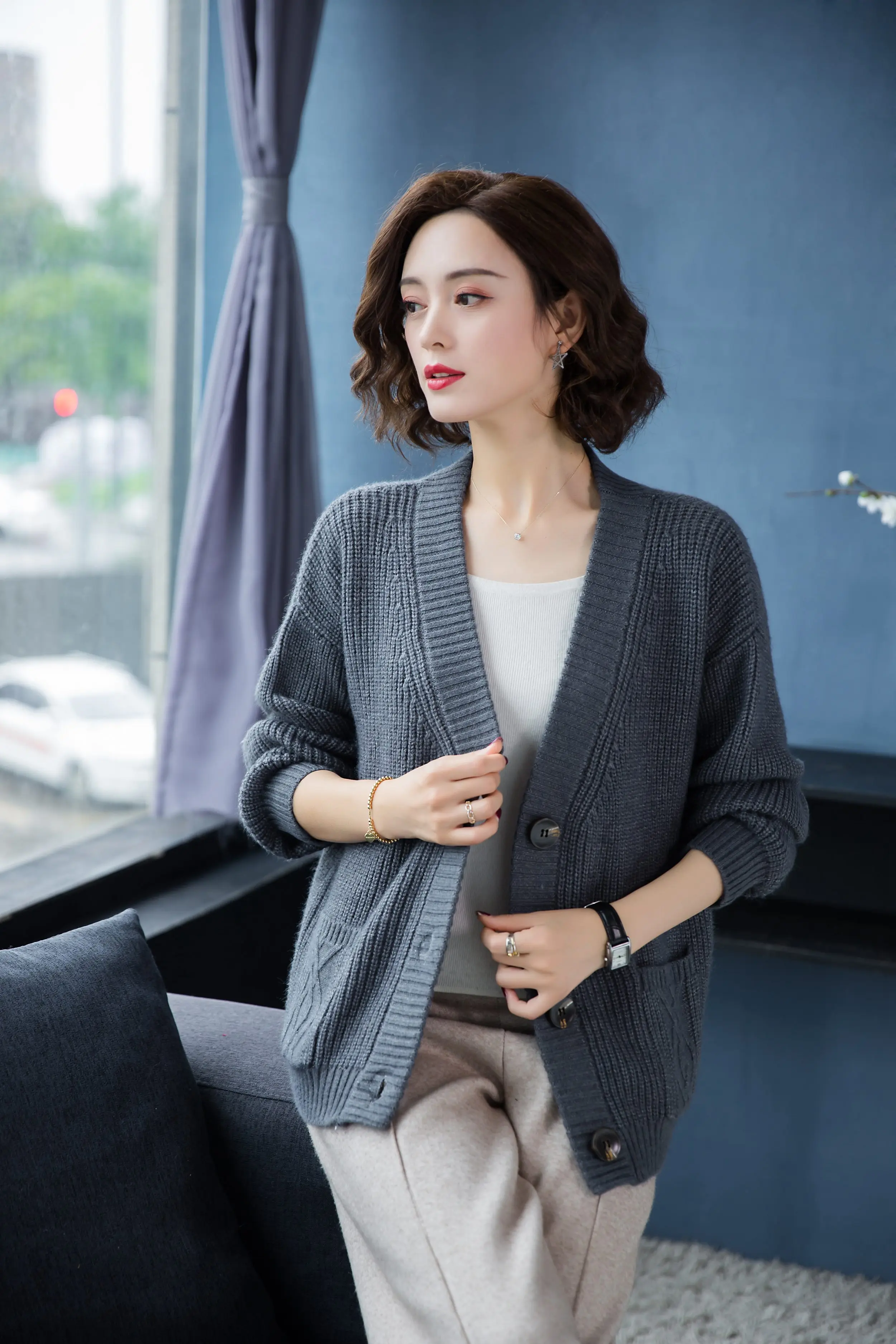 YISU Fashion Solid Knitted Cardigan Women Casual Long Sleeve Autumn winter Female Crochet Short paragraph Cardigans Women