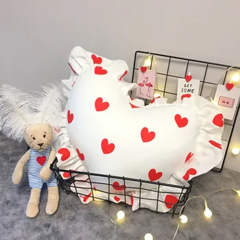 

35x40cm Japanese cotton fabric ruffled red love pattern back cushion heart shaped throw pillow backrest