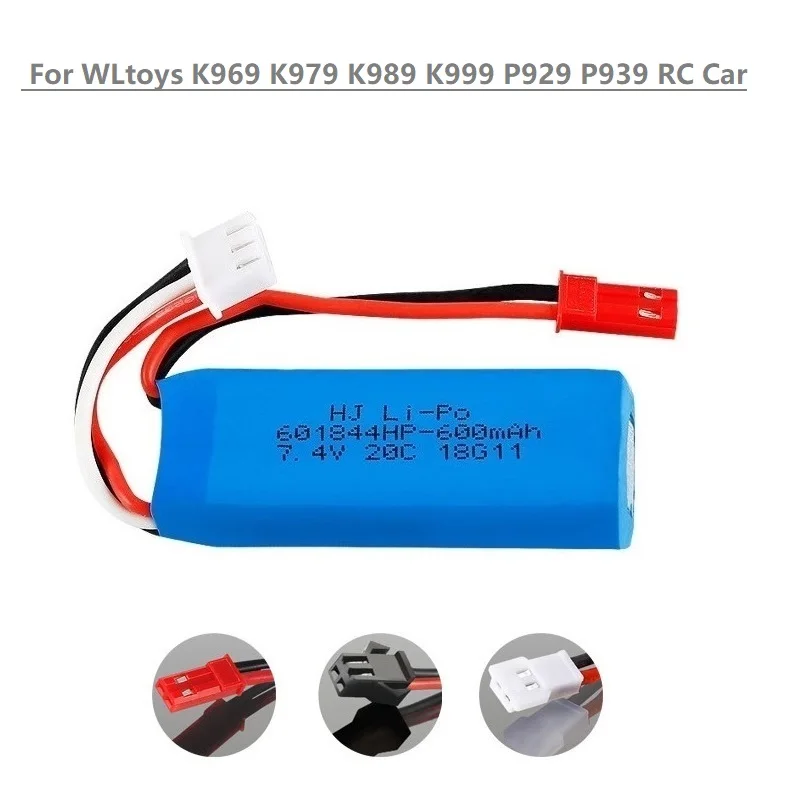 7 4 в 600 мАч 20C Lipo батарея для WLtoys K969 K979 K989 K999 P929 P939 RC автозапчасти 2s В шт./лот|Детали и