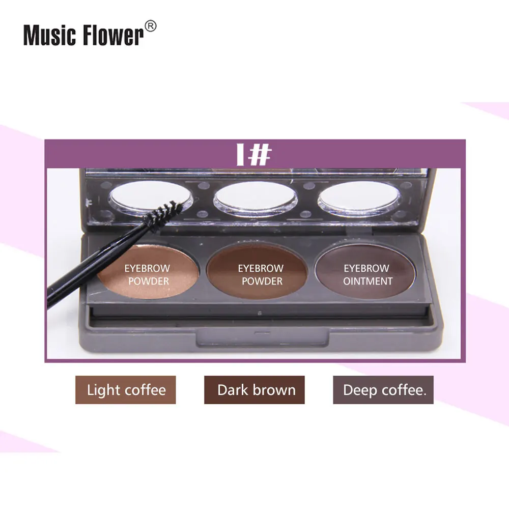 Music Flower Tri-Цвет пудра для бровей не размазывает макияжная подводка для глаз порошок Ремонт Ёмкость Водонепроницаемый, длительного действия, для макияжа инструмент - Цвет: 101