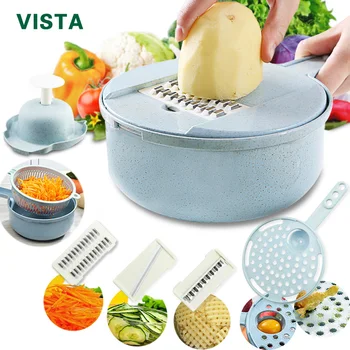 

Mandoline Slicer Vegetable Slicer Potato Peeler Carrot Onion Grater with Strainer Vegetable Cutter 8 in 1 Kitchen Accessories