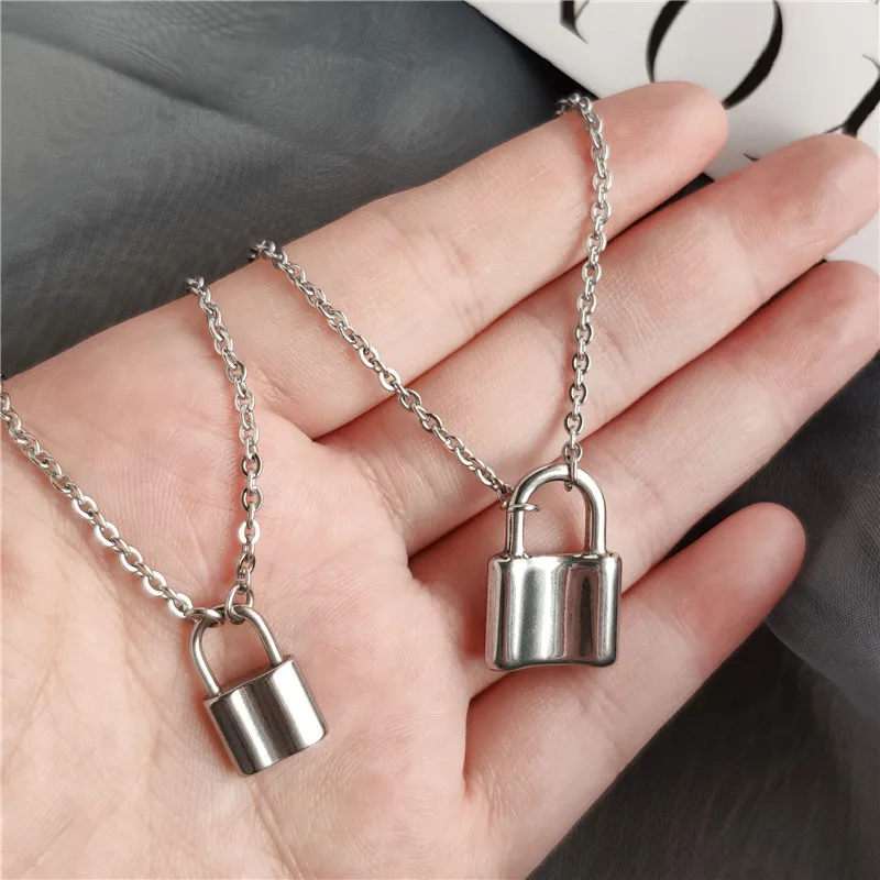 Stainless Steel Padlock Pendant Necklace for Women Simple Lock Link Chain  Necklaces collar Men Friendship Gifts Jewelry - AliExpress