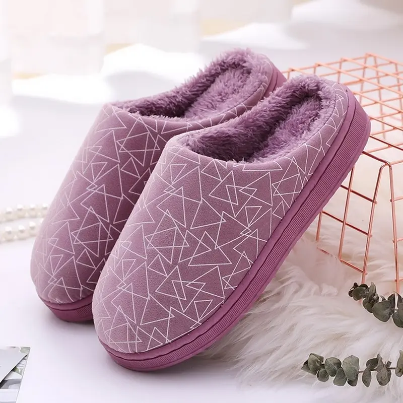 

Unisex Warm Plush Indoor Slippers Fluffy Fur Shoes Winter Stripe Pattern Slip On Slippers House Soft Autumn Slippers