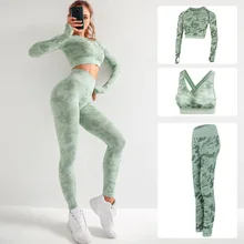 Комплект из 2 предметов, камуфляжный, камуфляжный, для йоги, спортивная одежда для женщин, для спортзала, фитнеса, одежда для занятий йогой, леггинсы+ спортивный бюстгальтер, спортивный костюм для спортзала, Femme