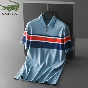 

CARTELO polo shirt men summer new fashion wild casual business striped lapel men's short-sleeved polo shirt