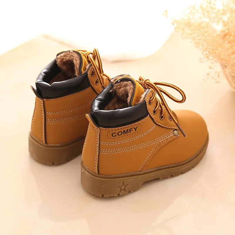 Удобные детские зимние модные детские кожаные ботинки для девочек и мальчиков; Теплые Ботинки martin; Повседневная плюшевая детская обувь для малышей