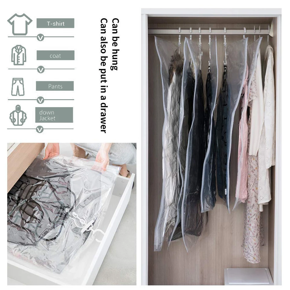 Hanging Closet Vacuum Storage Bags Medium And Large Size Organizer Saving  Space Wardrobe Compressed Hanger Clothes Organization - Storage Bags -  AliExpress