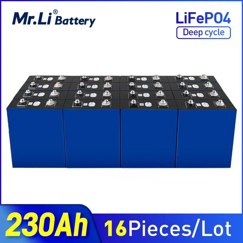 

16pcs New Lifepo4 Cell 3.2V 230AH Deep cycle 12V 24V 36V 48V Grade A DIY Rechargeable Battery Pack With Busbars EU US Tax Free
