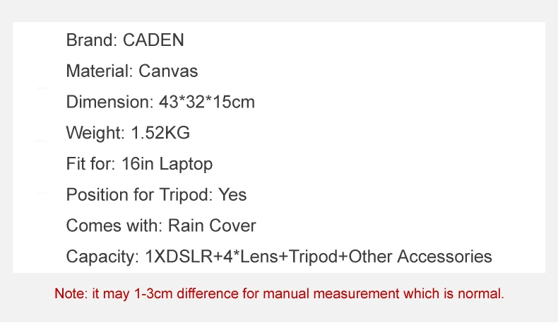 Caden профессиональная камера Ретро Холст Водонепроницаемый Фоторюкзак fit 16in ноутбук w дождевик для Canon Nikon путешествия открытый SLR