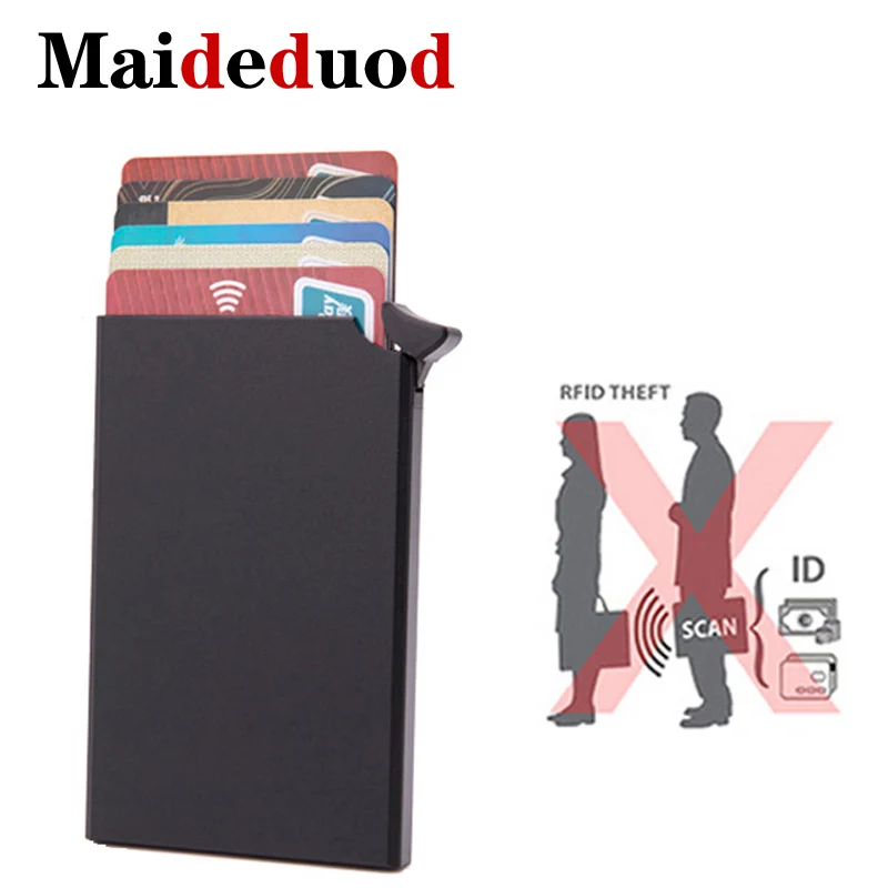 Maideduod высококачественный мужской кредитный держатель для карт, бизнес чехол для ID карт, модный автоматический RFID держатель для карт, алюминиевые кошельки для банковских карт