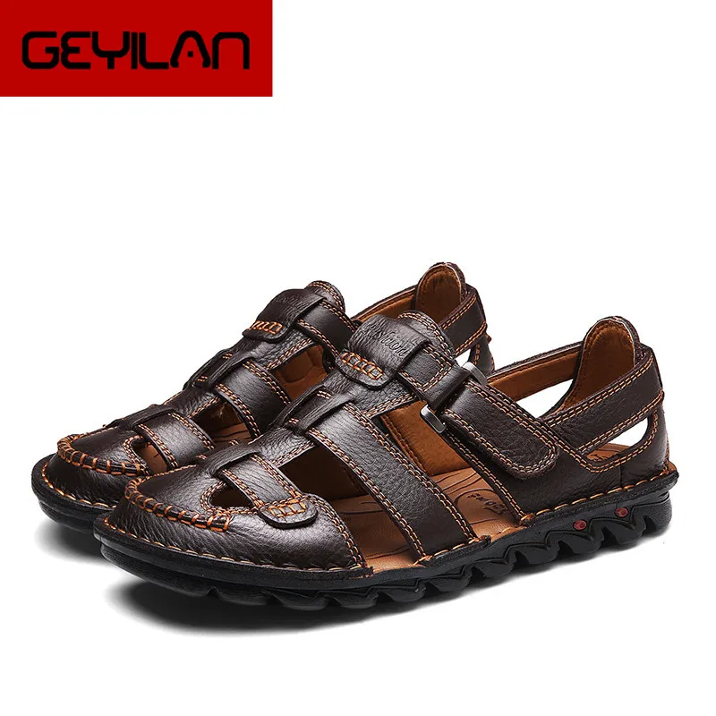 

Slip-On Men Quality Casual Shoes Handmade Cow Leather Flats Loafers Summer Beach Sandals Big Size Slippers Travel Father