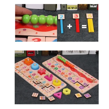 

Wooden Children's Log Board Geometry Set Early Education Children's Toys Learning Board Column Arithmetic Puzzle