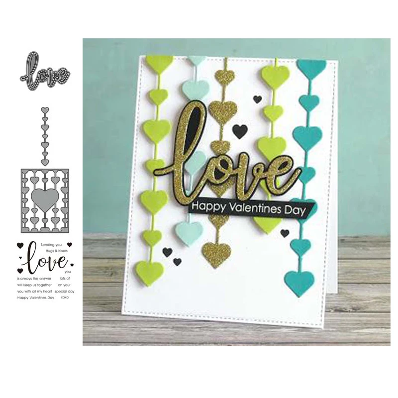 

JC Metal Cutting Dies and Stamps Merry Love Heart Background Letter Scrapbook Craft Stencil Card Making Album Sheet 2020 Die Cut
