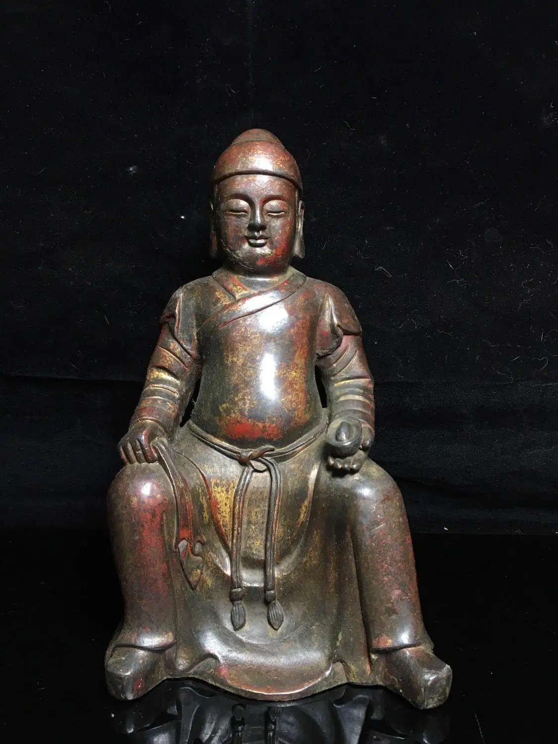 

Home Decor 8" Tibet Buddhism Temple Old Bronze Cinnabars God of Wealth Buddha Statue The god of money