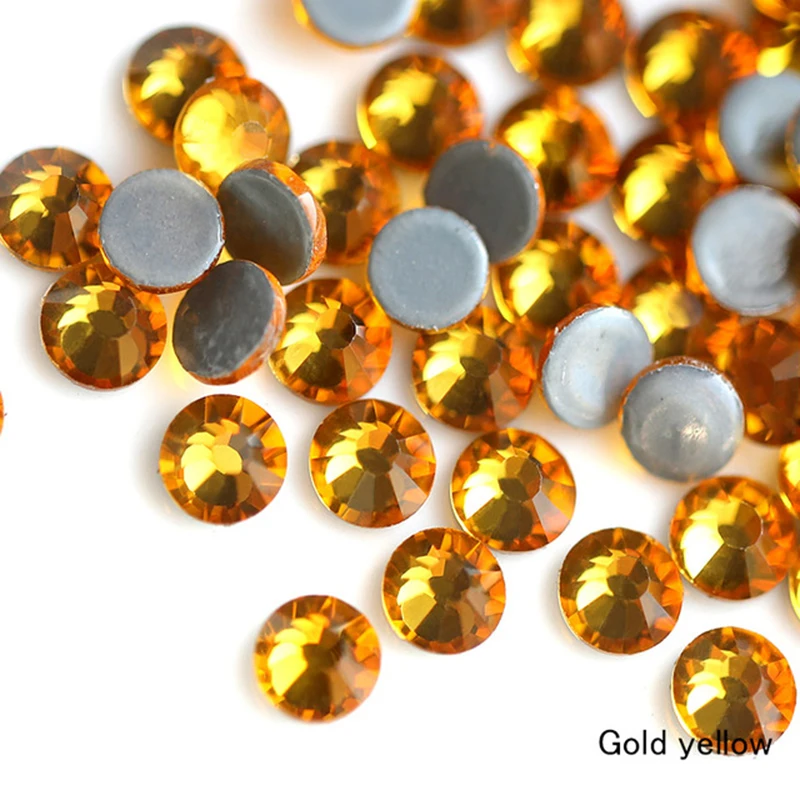 

YL Gold Yellow Flat Back Glass Rhinestones for Craft Clothing Hot Fix Crystal Stone Applique Hotfix Strass Nail Art Decorations